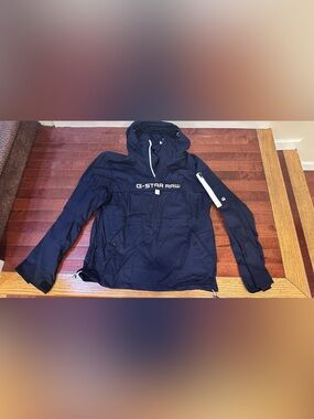 G-Star Raw Navy Hooded Windbreaker with White Accents